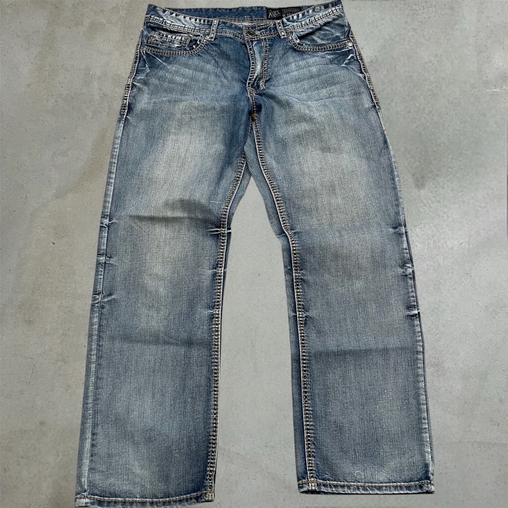 Y2K T.K. Axel Treadwell Jeans Mens 32x32 Blue Relaxed Straight Embroidered Denim